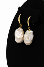 9-10mm White Freshwater Cultured Baroque Pearl Drop Earring