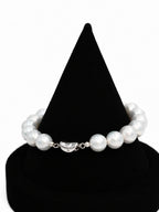 9-10mm White Freshwater Round Pearl Bracelet - AAA Quality