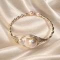 White Baroque Pearl Open-Cuff Wire-Wrapped Bracelet