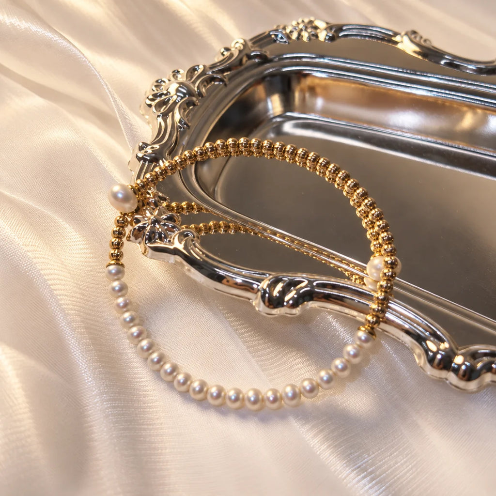 White Seed Bead Pearl Open-Cuff bracelet