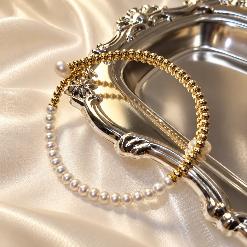 White Seed Bead Pearl Open-Cuff bracelet