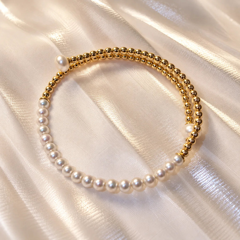 White Seed Bead Pearl Open-Cuff bracelet
