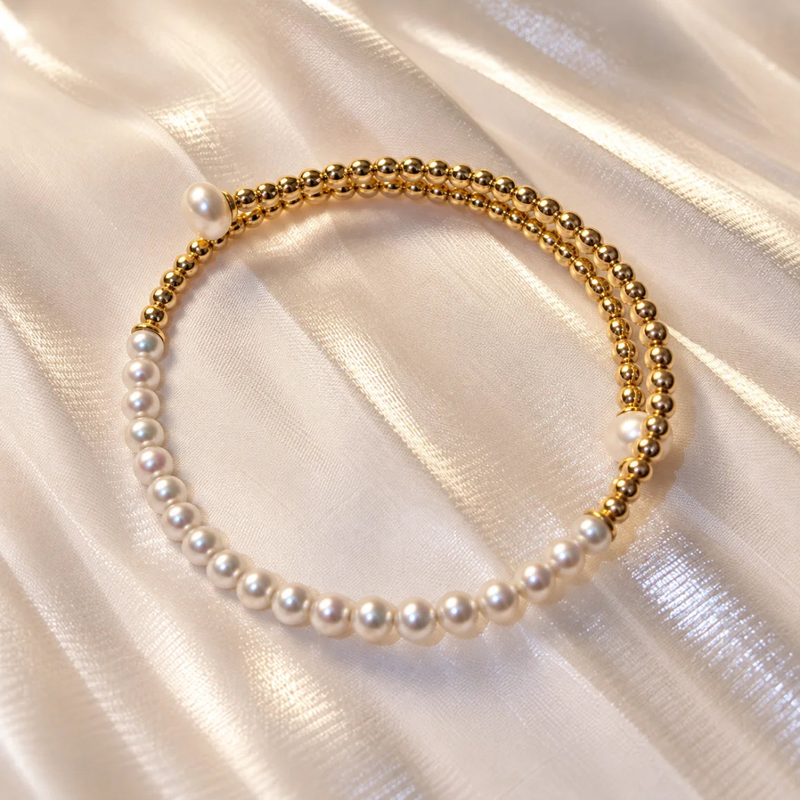 White Seed Bead Pearl Open-Cuff bracelet
