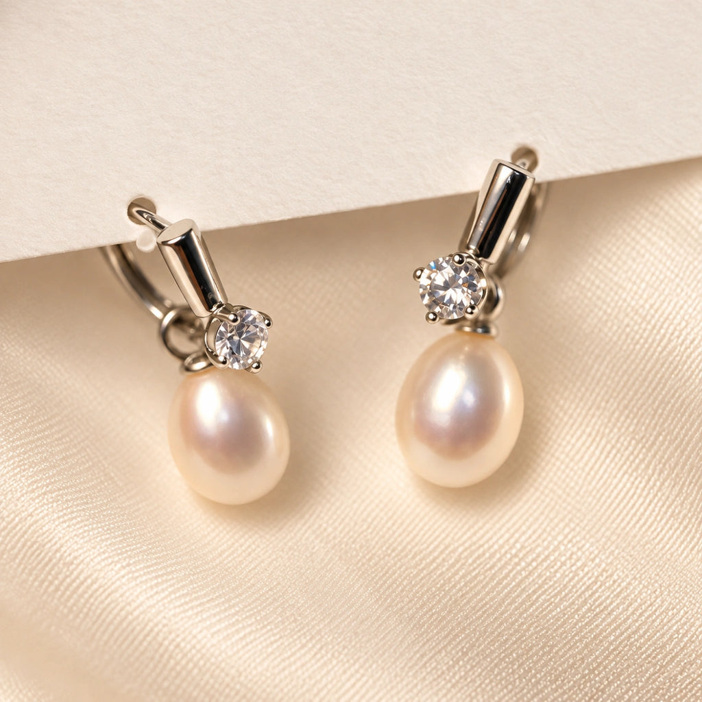 White Freshwater Cultured Baroque Pearl Hoop Charms