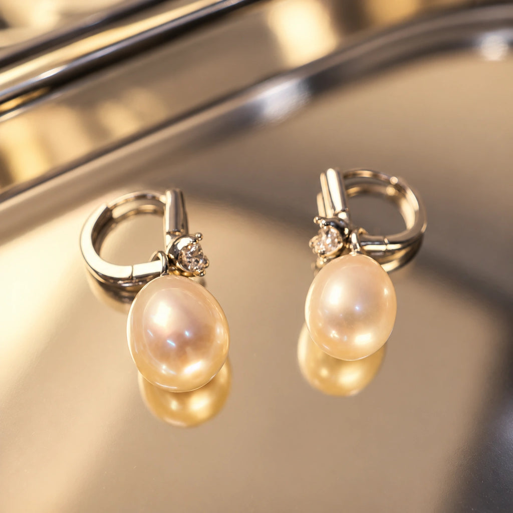 White Freshwater Cultured Baroque Pearl Hoop Charms
