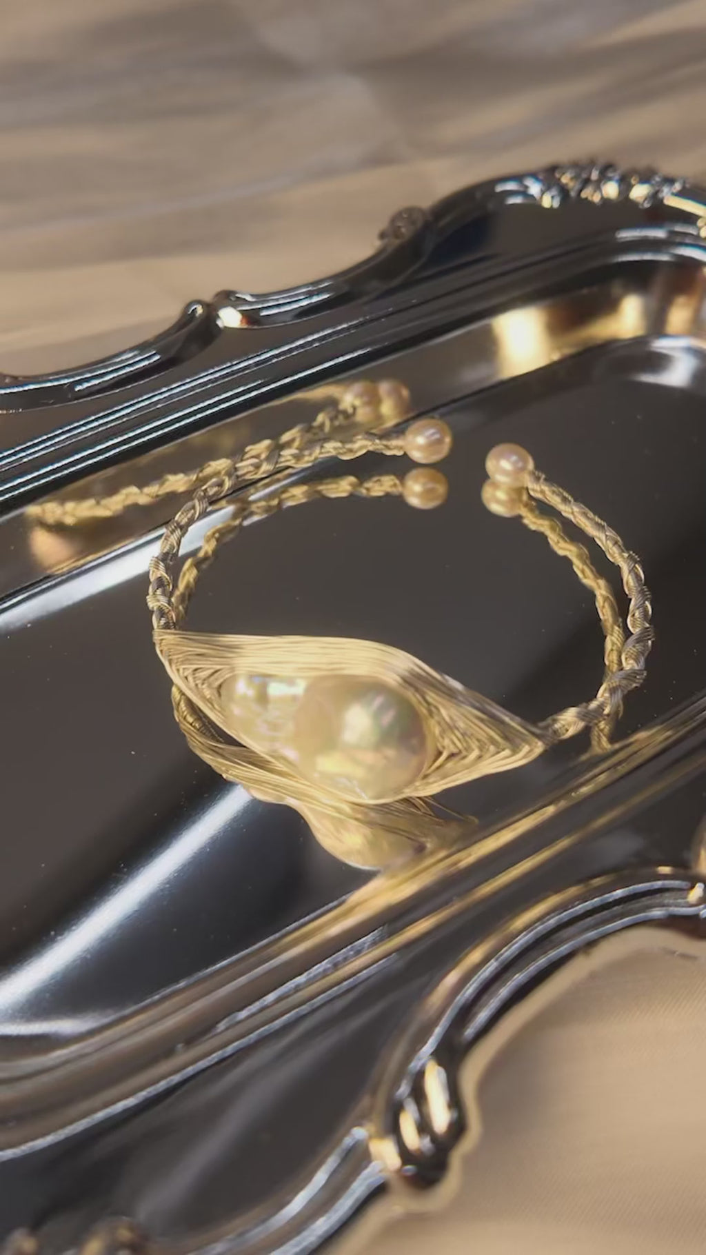 White Baroque Pearl Open-Cuff Wire-Wrapped Bracelet